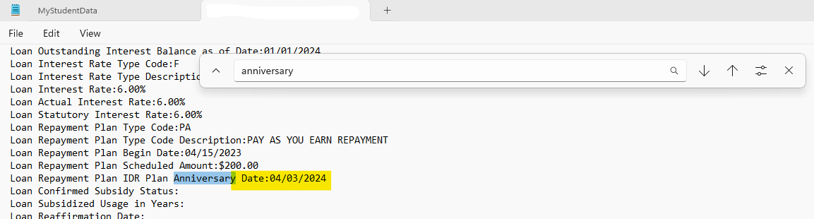 Income-Driven Repayment Anniversary Date